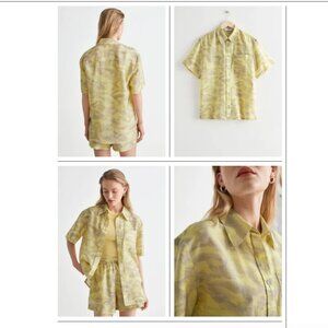 & Other Stories Boxy Button Up Shirt Yellow Gray Marble / Tie-Dye